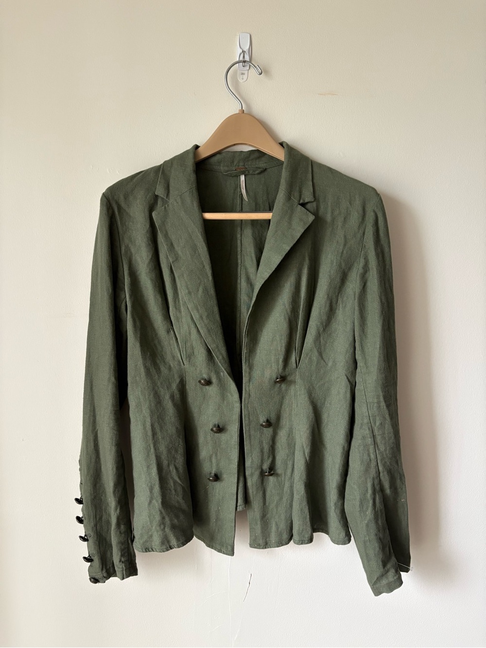 Free People Olive Green Military-Inspired Double-Breasted Blazer